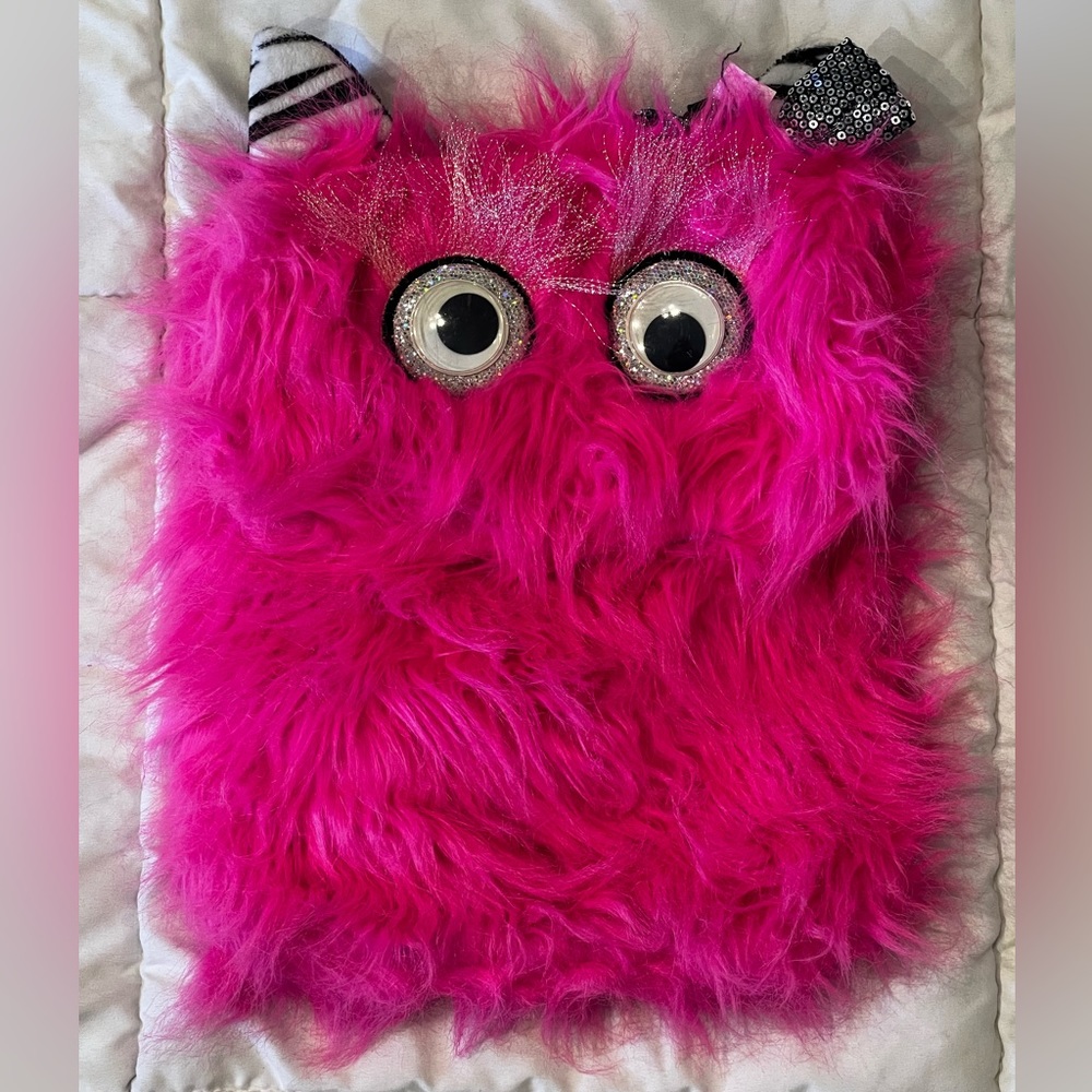 Justice furry monster crossbody kids tote bag, pink